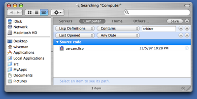 Searching Lisp contents in Finder